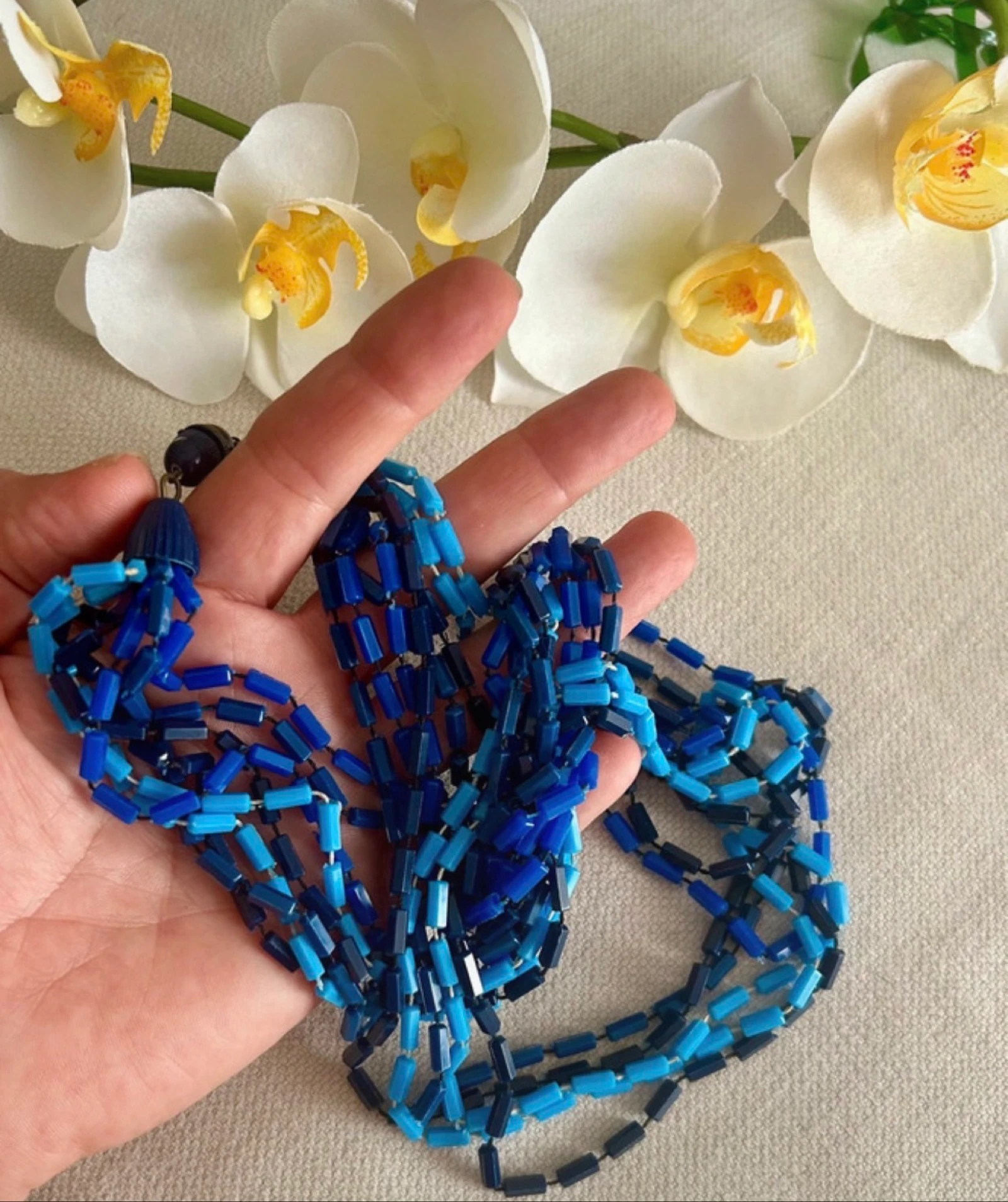 Vintage multi-row blue necklace · two positions – photo 3